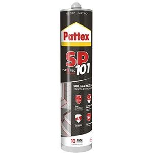 Pattex SP101 Zwarte afdichting voor binnen en buiten, vloeibare afdichtingsmiddel en lijm voor meerdere materialen, polymeer patroonafdichting, 1 x 280 ml