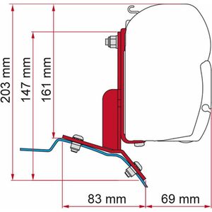 Fiamma luifel Adapter Kit voor luifel F45s Ford Custom Bestuurderszijde Links Diep Zwart