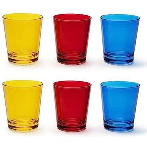 Excelsa Portofino Set van 6 glazen, geel/rood/blauw, 30 cl, mondgeblazen glas