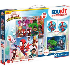 Clementoni - 4-in-1 Spidey Speelset - Meerdere spellen - 2 Puzzels - Memoryspel - 6 Blokken - Educatief Speelgoed - Vanaf 6 Jaar