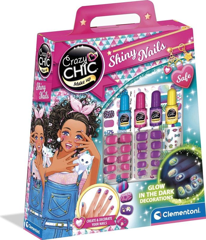 Clementoni - Crazy Chic Shiny Nails - Nagelset - Glow In The Dark - Voor Kinderen Vanaf 6 Jaar