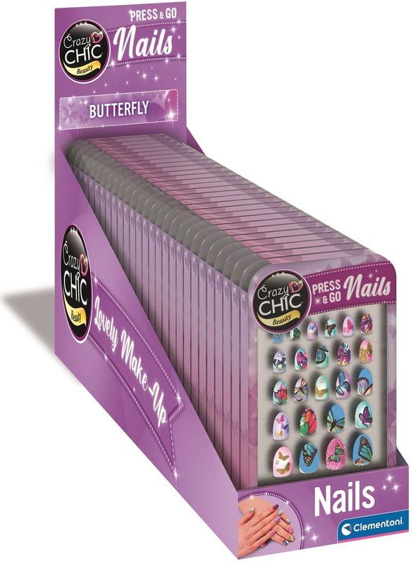 Clementoni - Cazy Chic - Press & Go Nails - Kunstnagels - Vlinders - Speelgoed