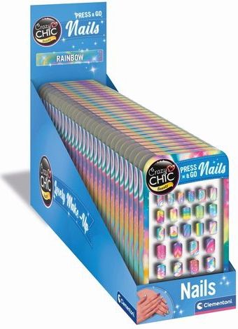 Clementoni - Crazy Chic - Press & Go Nagels - Regenboog - Set van 24 Nagels