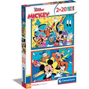 Clementoni - Mickey Supercolor - Legpuzzels - Meerkleurig - Made in Italy - 2 x 20 stukjes