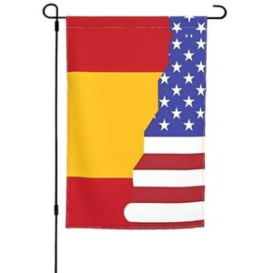 Amerikaans Spanje vlag uniek ontwerp, geschikt voor alle seizoenen, dubbelzijdig grafisch ontwerp, 12x18 inch tuinvlag, outdoor decoratieve vlag, verfraaien uw tuin