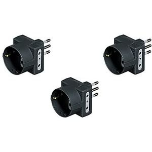 BTicino S3610GKIT 3-delige stekkeradapterset met 3 stopcontacten met elk 1 Schuko-stopcontact, multifunctionele stekker, Duitse standaard en 2 stopcontacten, klein, 10 A, 1500 W, 250 V, antraciet, in