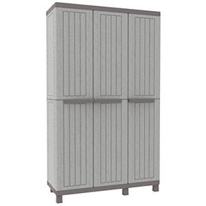 Terry 1102720 C-Wood 102A Multiruimte Drievoudige Garderobe, met 3 Deuren en 3 Verstelbare Planken, Kunststof, Grijs, 102x39x170 cm