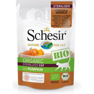 Sparpaket Schesir Bio Pouch 16 x 85 g - Sterilized Bio-Huhn und Bio-Schwein