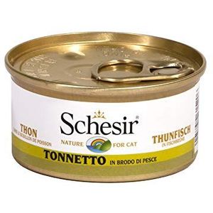 Schesir Cat in bouillon, tonijn, kattenvoer nat in eigen kookbouillon, 24 blikjes x 70 g