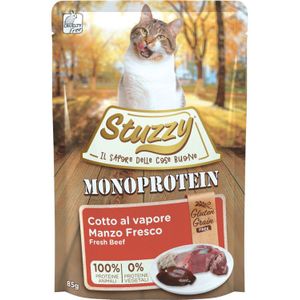 Stuzzy, Monoproteïne graan en glutenvrij, compleet natvoer voor volwassen katten met rundvlees, paté (20 enveloppen van 85 g)