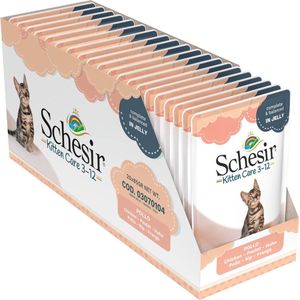 Schesir Cat Jelly Kitten Kipfilet voor katten, nat, gelei, 20 zakjes x 85 g