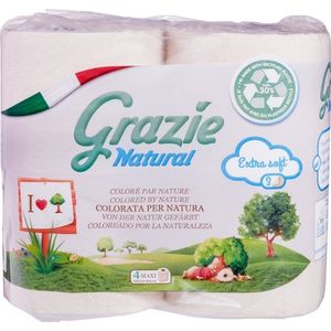 Grazie - Natural - Toiletpapier - 3-laags - 4 Stuks - Gerecycled