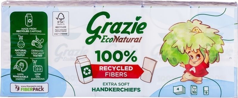 Grazie - EcoNatural - Zakdoeken - 100% Gerecycled - Ongebleekt Papier
