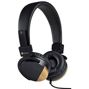 Mysound Speak Metal zwart en goud, on-ear hoofdtelefoon met microfoon en antwoordknop, luide bas, comfortabele bediening.
