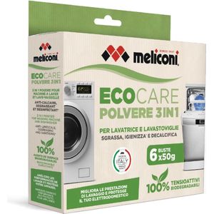 EcoCare 3-in-1 - ontvetting, ontkalken, hygiënegeschikt voor vaatwasmachines en wasmachines - Tenside 100% biologisch afbreekbaar - 6 zakken van 50 g