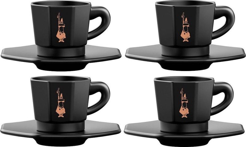 Bialetti Perfetto Espresso Kop en Schotel - Mat Zwart - set van 4 stuks