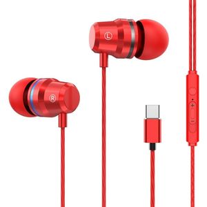 USB-C/type-C-interface in ear Wired Mega Bass oortelefoon met Mic (rood)