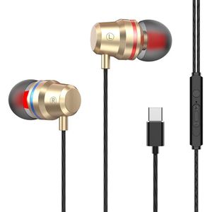 USB-C/type-C-interface in ear Wired Mega Bass oortelefoon met Mic (goud)