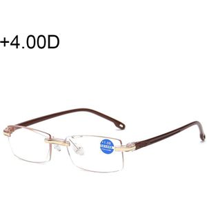 Rimless anti blauw-ray blauwe film lenzen Presbyopic bril  + 4.00 D (bruin)