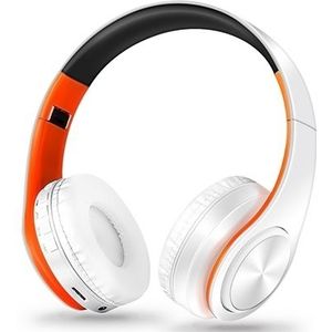 Merk Bluetooth Koptelefoon - Draadloze Opvouwbare Sport Oortelefoon met Microfoon - Wit/Oranje