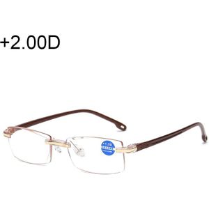 Rimless anti blauw-ray blauwe film lenzen Presbyopische bril  + 2.00 D (bruin)