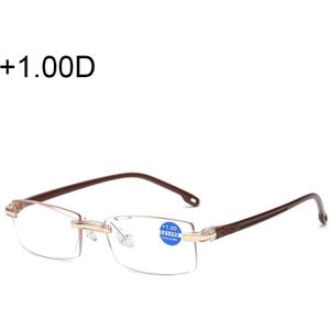 Rimless anti blauw-ray blauwe film lenzen Presbyopische bril  + 1.00 D (bruin)