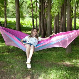 Draagbare Outdoor Camping vol-automatische nylon parachute hangmat met klamboes  grootte: 250 x 120cm (roze blauw)
