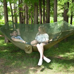 Draagbare Outdoor Camping vol-automatische nylon parachute hangmat met klamboes  grootte: 290 x 140cm (Army Green)