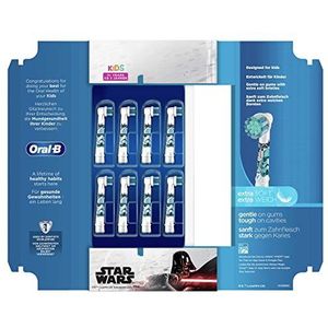 Oral-B Kids vervangende borstels, eindstuk, 8 stuks voor elektrische tandenborstel, speciaal voor brievenbus, kinderen, 3 jaar, zachte borstel, Star Wars-Edition, Darth Vader