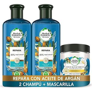 Herbal Essences Set van 2 shampoos en haarmaskers met arganolie voor het repareren van droog en beschadigd haar, 2 x 400 ml + 250 ml