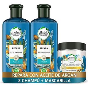 Herbal Essences X2 Shampoo en haarmasker – met arganolie voor haar – reparatie van droog en beschadigd haar – 2 x 400 ml + 250 ml