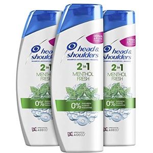 Head & Shoulders Menthol Fresh 2-in-1 anti-roos shampoo en revitaliseraar, verpakking van 3 stuks (3 x 540 ml) voor vettig haar, tot 72 uur bescherming