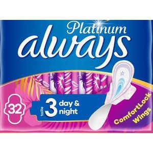 Always Maandverband Met Vleugels Platinum Day & Night Maat 3 - 3x32st - Voordeelverpakking