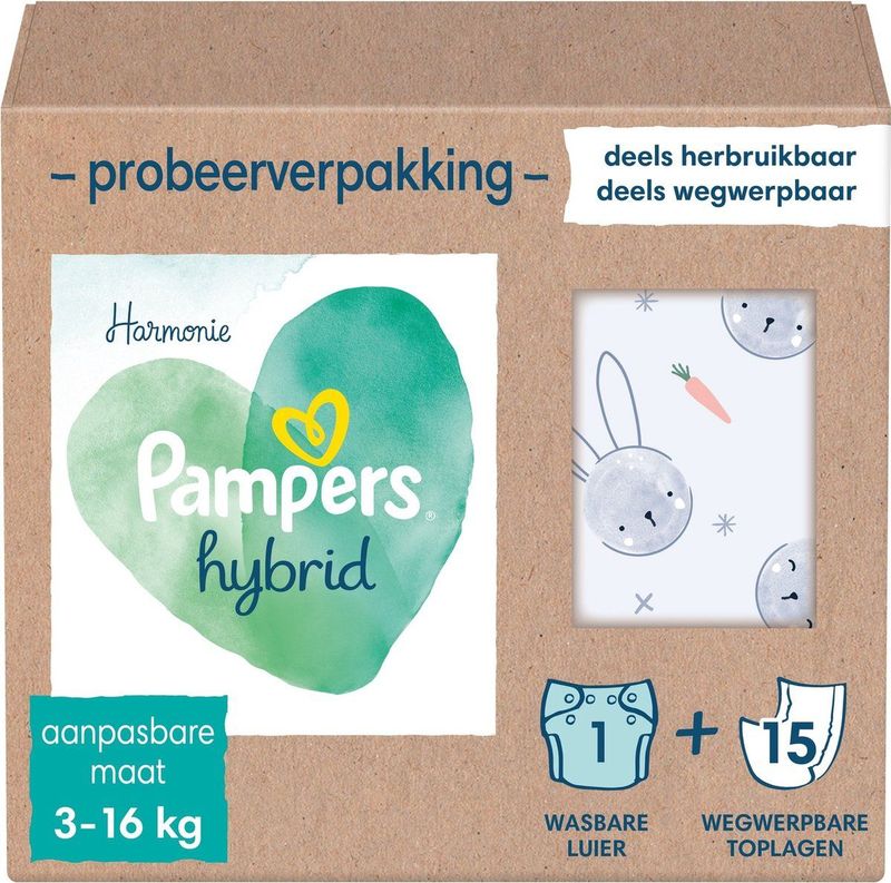 Pampers Harmonie Hybrid Starterspakket - 1 Wasbare Luiers + 15 Wegwerpbare Toplagen