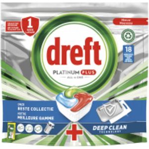 5x Dreft Platinum Plus All In One Vaatwastabletten Deep Clean 18 stuks. (totaal 90 stuks)