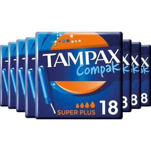 Tampax Compak Super Plus - Tampons Met Inbrenghuls - Voordeelverpakking 8 x 18 stuks