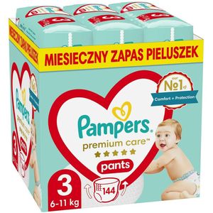 Pampers Pants Luierbroekje maat 3 (6-11 kg), Premium Care, 144 stuks, luiers met stop- en achterzak