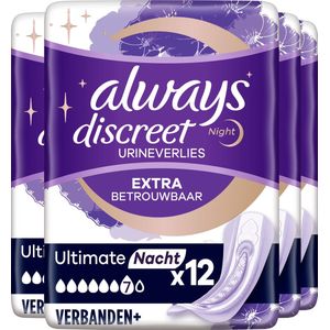 Always Discreet Verband Voor Urineverlies - Plus Ultimate Night - Voordeelverpakking 4 x 12 stuks