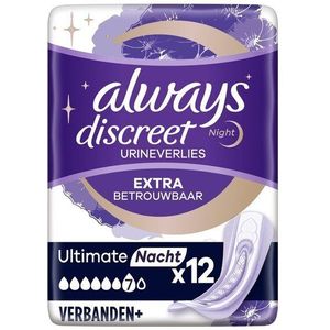 Always Discreet Urinaire Lekkage Servetten Vrouwen Ultimate Night 12 Handdoeken Extra Veilige En Discretie Optimale Bescherming