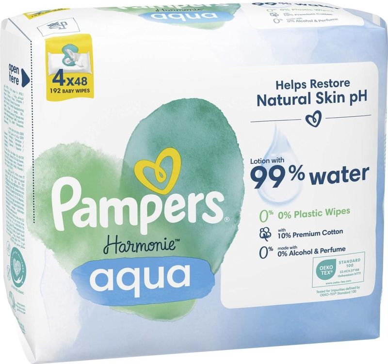 Pampers - Harmonie Aqua - Vochtige Reinigings Doekjes - 4x48 st