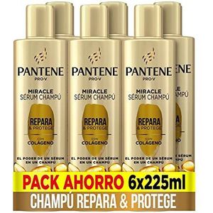 Pantene Miracle Shampoo Serum herstelt en beschermt met keratine voor het gladmaken van haar, voor zwak en beschadigd haar, 6 x 225 ml