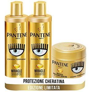 Pantene Pro-V by Clara Ferragni Miracle Keratine Shampoo regenereert en beschermt droog, mat en beschadigd haar, 2 x 250 ml + chirurgisch masker beschadigd haar, 300 ml, gelimiteerde oplage