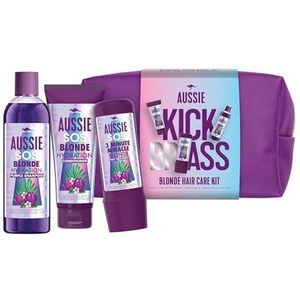 Aussie Geschenkset, SOS Blonde, shampoo + verzorgende spoeling + intensieve verzorging, met Australisch Manuka-blad en wilde pruim, voor blond haar, dierproefvrij, veganistisch, haarverzorging