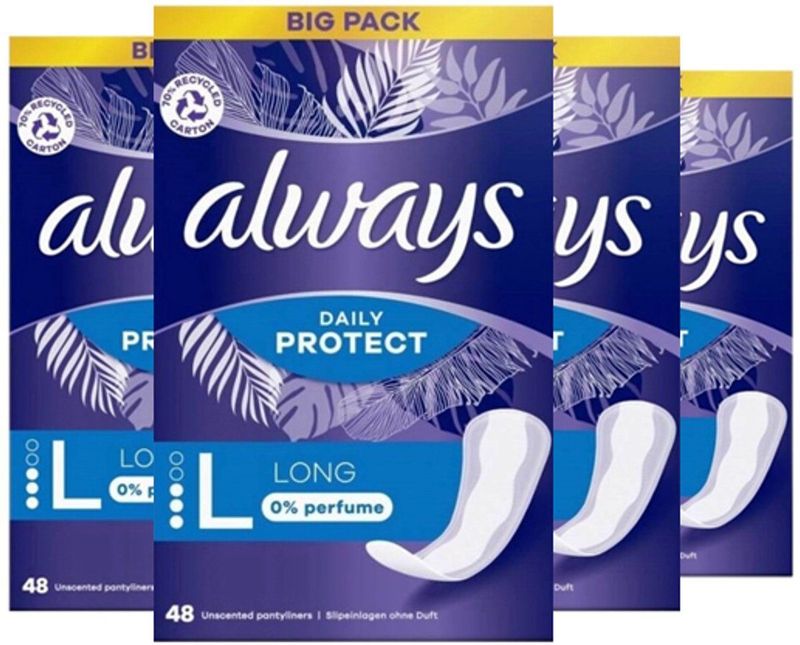 Always - Daily Protect - Inlegkruisjes Long - 0% Perfume - Voordeelverpakking van 4x 48 stuks