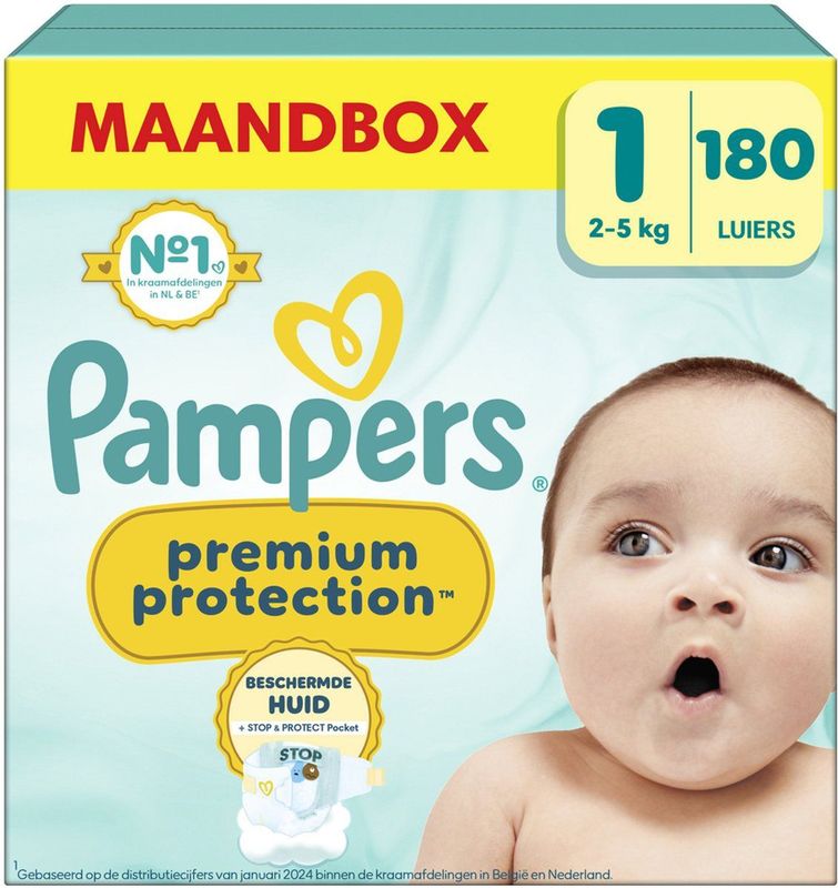 Pampers® Windeln Monatsbox premium protection™ Größe Gr.1 (2-5 kg) für Neugeborene, 180 St.