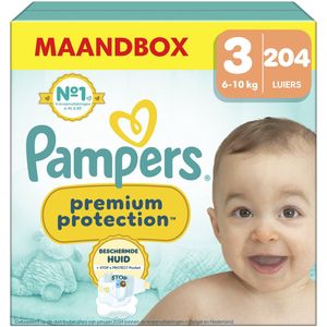 Pampers Premium Protection - Maat 3 (6kg-10kg) - 204 Luiers - Maandbox
