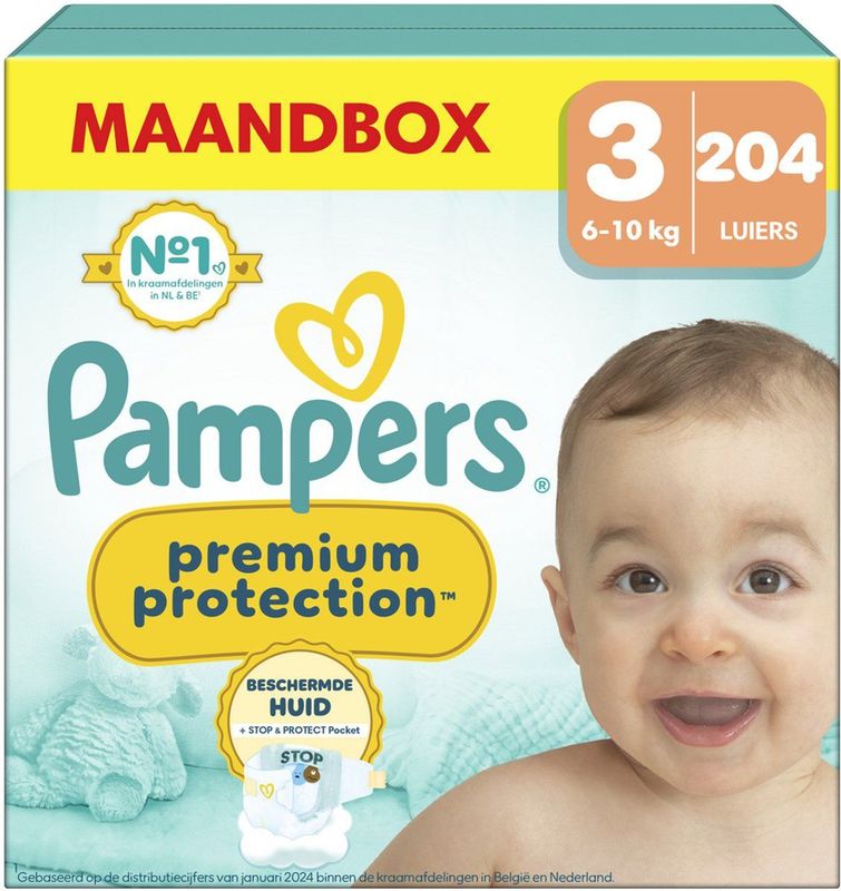 Pampers® Windeln Monatsbox premium protection™ Größe Gr.3 (6-10 kg) für Babys und Kleinkinder, 204 St.