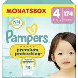 Pampers Premium Protection Taille 4, 174 Couches, 9kg-14kg, Double Protection pour la peau et contre les fuites, Pack 1 Mois