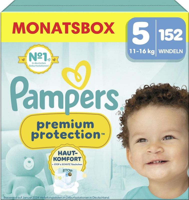 Pampers Premium Protection - Maat 5 (11kg-16kg) - 152 Luiers - Maandbox