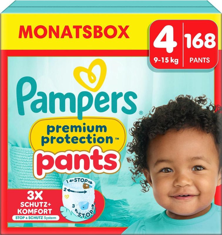 Pampers Premium Protection Pants - Maat 4 (9kg-15kg) - 168 Luierbroekjes - Maandbox